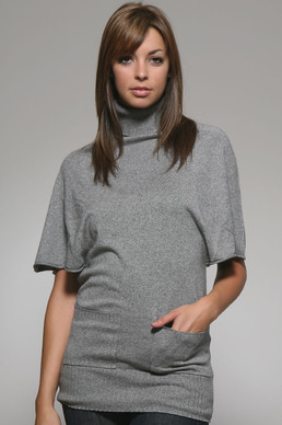 High Neck Patch Pocket Tunic in Heather Grey, $106